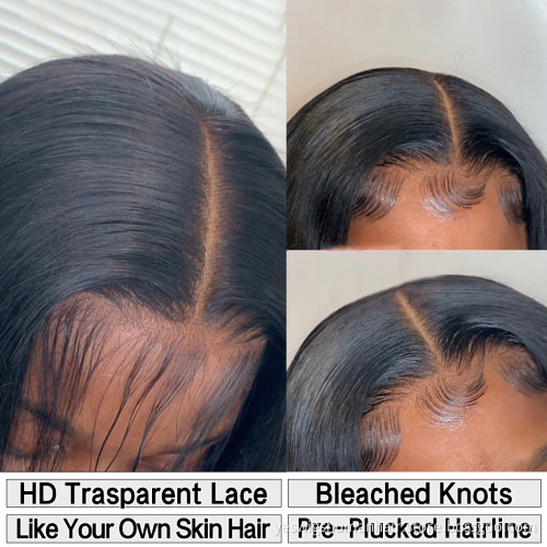 Hd Full Transparent Lace Frontal Wig Raw Brazilian Straight Virgin Human Hair Lace Wig Bleached Knots Lace Front Human Hair Wig